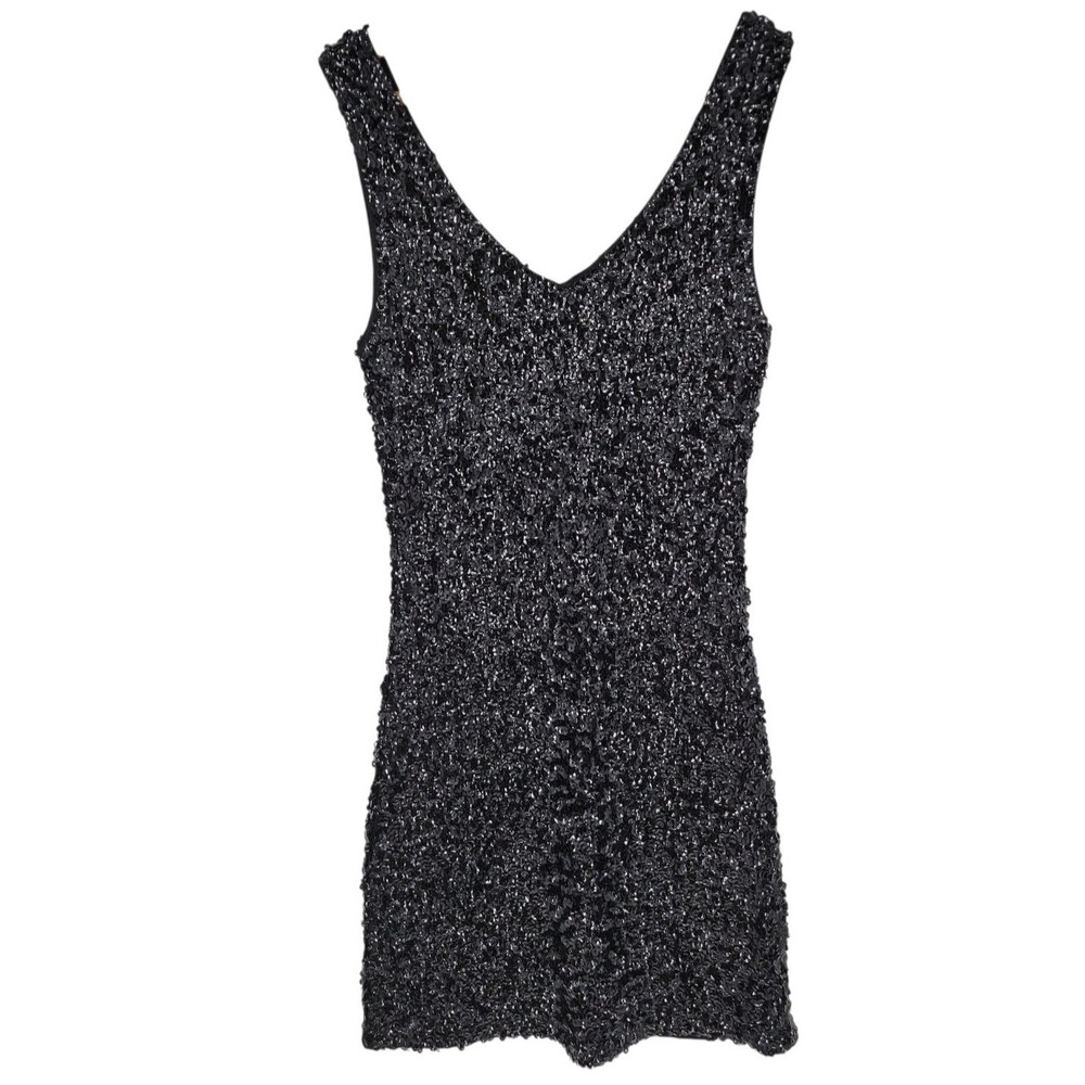 Amber Blue Black Sequin Mini Dress Womens Size S Glam Party Cocktail LBD Club